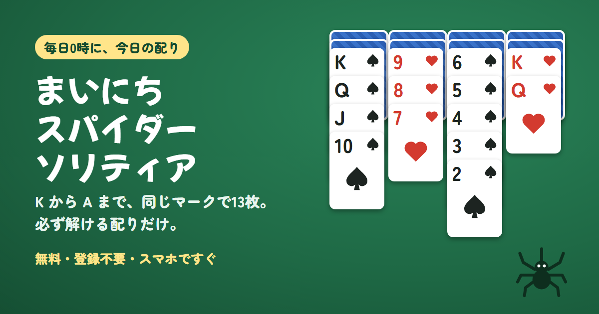 まいにちスパイダーソリティアのゲーム画面